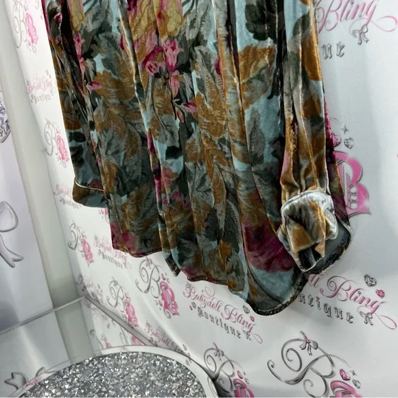 Soft Surroundings silk button down shirt velour feel Multicolor Velvet Shirt - Picture 11 of 15